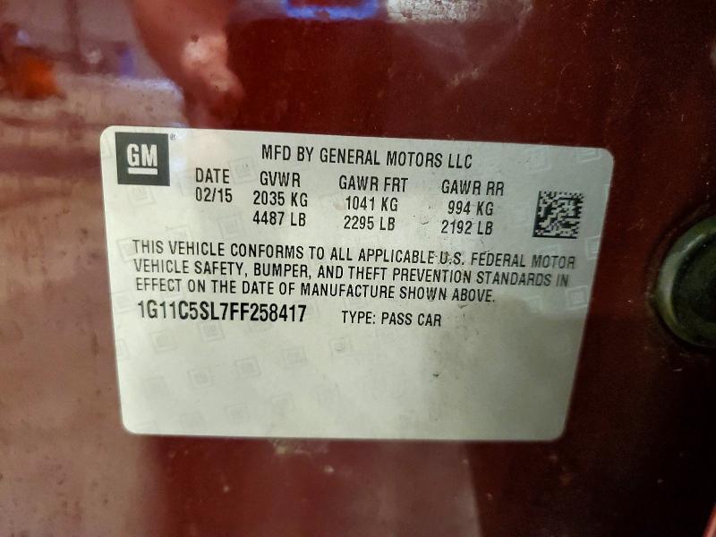 54319246 :رقم المزاد ، 1G11C5SL7FF258417 vin ، 2015 Chevrolet Malibu مزاد بيع