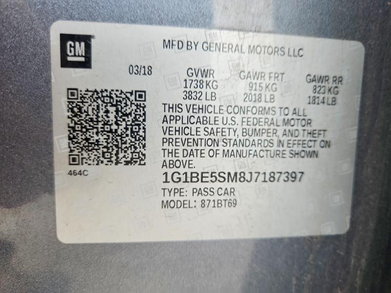 Продажа на аукционе авто 2018 Chevrolet Cruze, vin: 1G1BE5SM8J7187397, номер лота: 53977116