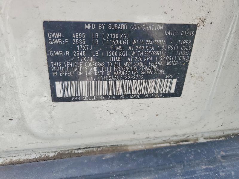 Aukcja sprzedaży 2018 Subaru Outback, vin: 4S4BSAAC7J3293702, numer aukcji: 54960436