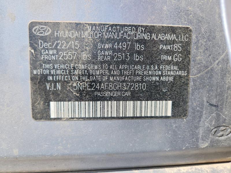 2016 Hyundai Sonata მანქანა იყიდება აუქციონზე, vin: 5NPE24AF8GH372810, აუქციონის ნომერი: 52523836