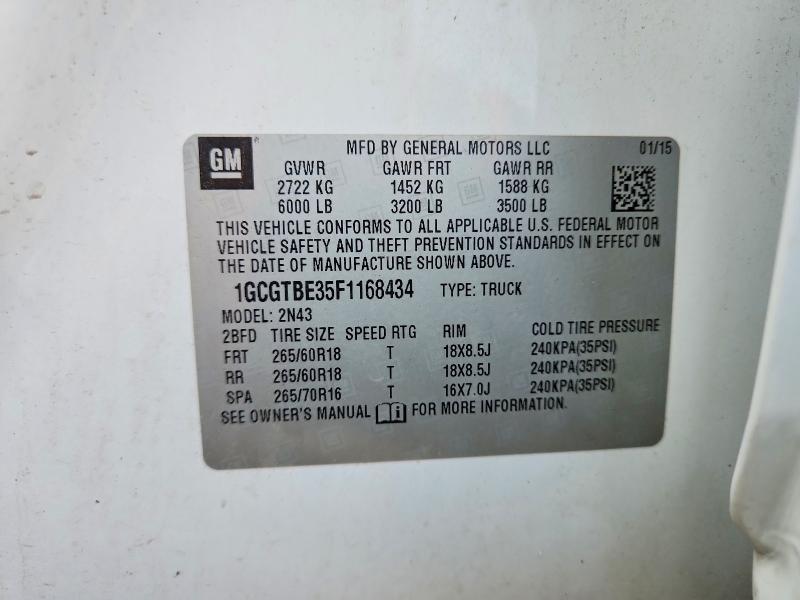 Aukcja sprzedaży 2015 Chevrolet Colorado, vin: 1GCGTBE35F1168434, numer aukcji: 54961536
