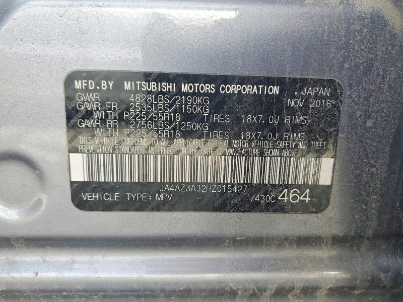 2017 Mitsubishi Outlander მანქანა იყიდება აუქციონზე, vin: JA4AZ3A32HZ015427, აუქციონის ნომერი: 53179916