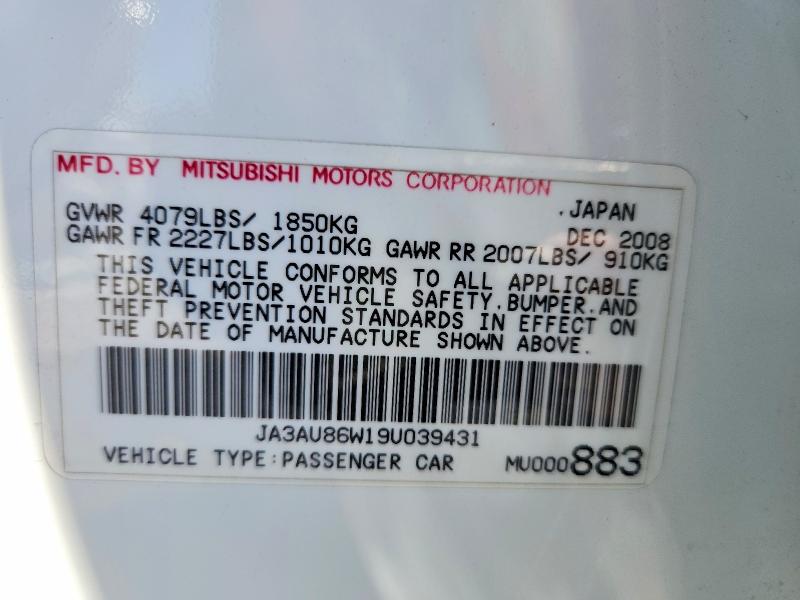 Продаж на аукціоні авто 2009 Mitsubishi Lancer, vin: JA3AU86W19U039431, номер лоту: 53116916