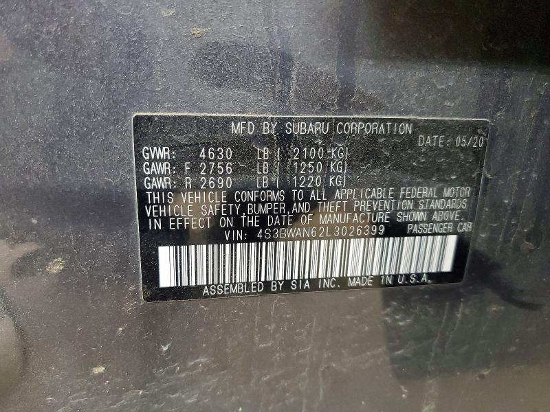 Продаж на аукціоні авто 2020 Subaru Legacy, vin: 4S3BWAN62L3026399, номер лоту: 52807186