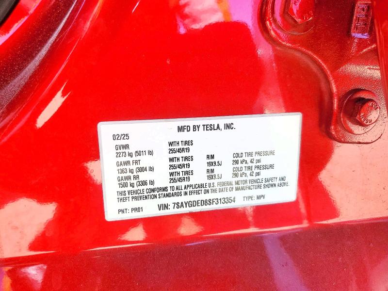 Продажа на аукционе авто 2025 Tesla Model Y, vin: 7SAYGDED8SF313354, номер лота: 53922166