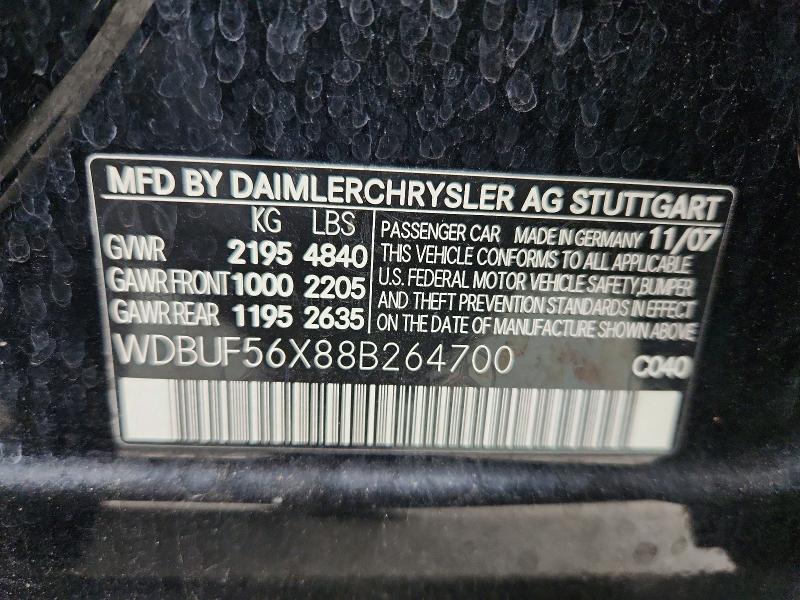 2008 Mercedes-benz E მანქანა იყიდება აუქციონზე, vin: WDBUF56X88B264700, აუქციონის ნომერი: 53804476
