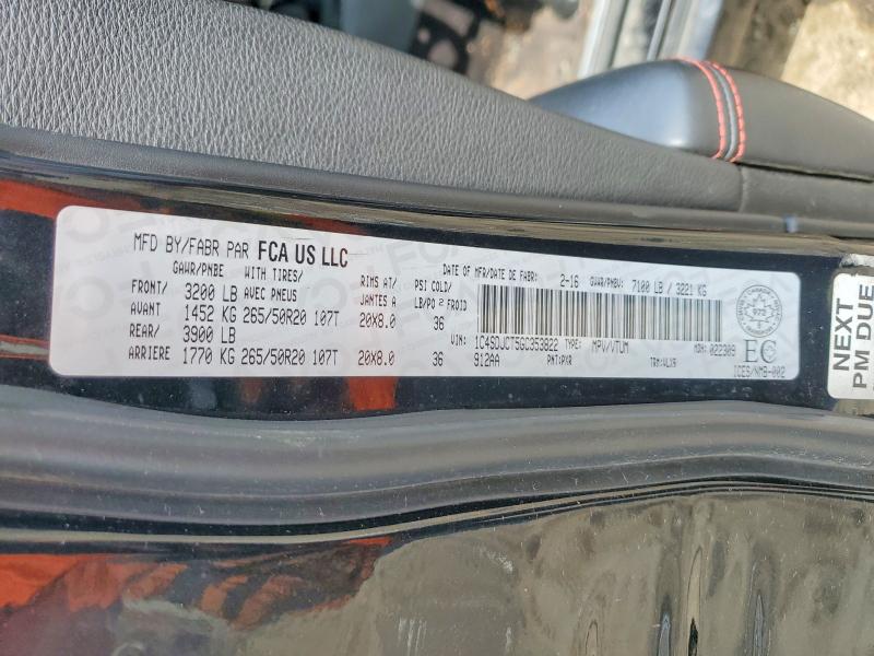 2016 Dodge Durango მანქანა იყიდება აუქციონზე, vin: 1C4SDJCT5GC353822, აუქციონის ნომერი: 54961166