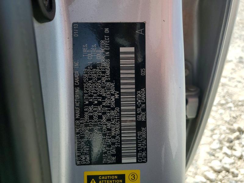 2013 Lexus Rx მანქანა იყიდება აუქციონზე, vin: 2T2ZK1BA9DC111750, აუქციონის ნომერი: 55019546