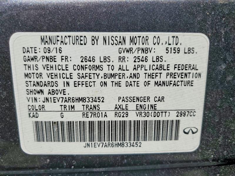 Продаж на аукціоні авто 2017 Infiniti Q50, vin: JN1EV7AR6HM833452, номер лоту: 53995796
