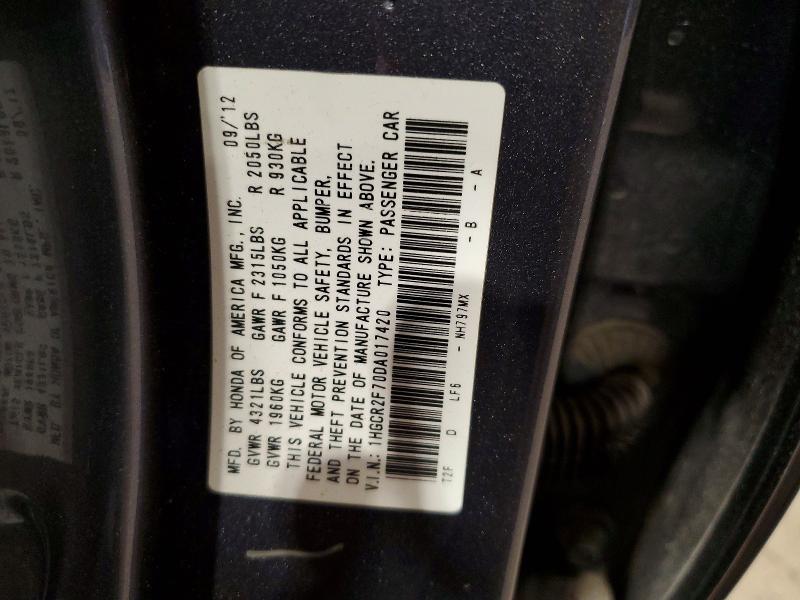 Продаж на аукціоні авто 2013 Honda Accord, vin: 1HGCR2F70DA017420, номер лоту: 52904186