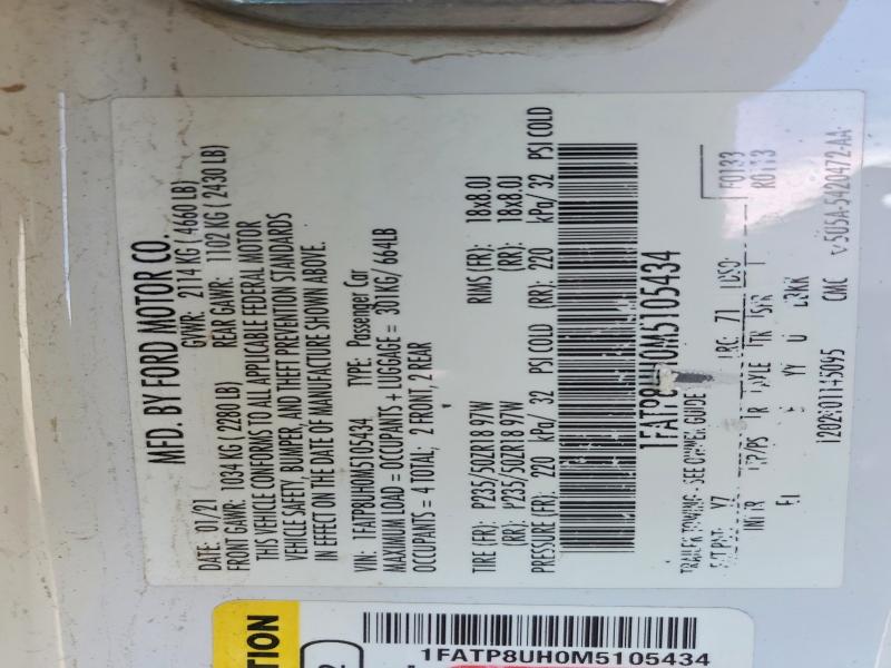 Продажа на аукционе авто 2021 Ford Mustang, vin: 1FATP8UH0M5105434, номер лота: 53655466