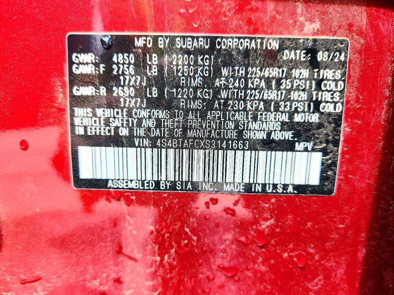 Aukcja sprzedaży 2025 Subaru Outback, vin: 4S4BTAFCXS3141663, numer aukcji: 52500836