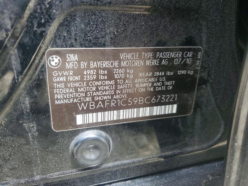 Aukcja sprzedaży 2011 Bmw 528, vin: WBAFR1C59BC673221, numer aukcji: 54553076