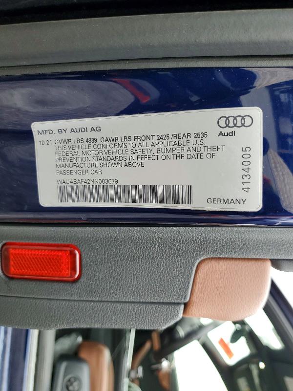 Продажа на аукционе авто 2022 Audi A4, vin: WAUABAF42NN003679, номер лота: 53079266