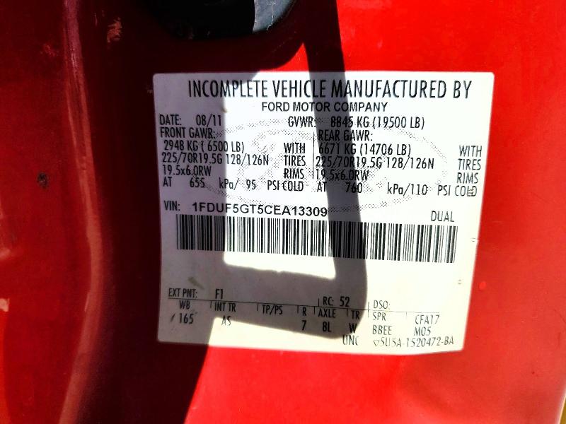 2012 Ford F550 მანქანა იყიდება აუქციონზე, vin: 1FDUF5GT5CEA13309, აუქციონის ნომერი: 53239016
