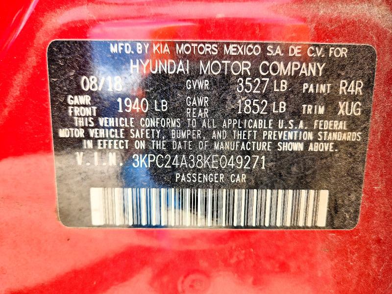 Aukcja sprzedaży 2019 Hyundai Accent, vin: 3KPC24A38KE049271, numer aukcji: 53844686