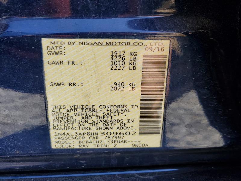 2017 Nissan Altima მანქანა იყიდება აუქციონზე, vin: 1N4AL3AP8HN309602, აუქციონის ნომერი: 54673506