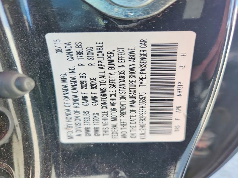 Продаж на аукціоні авто 2015 Honda Civic, vin: 2HGFB2F93FH553575, номер лоту: 51890816