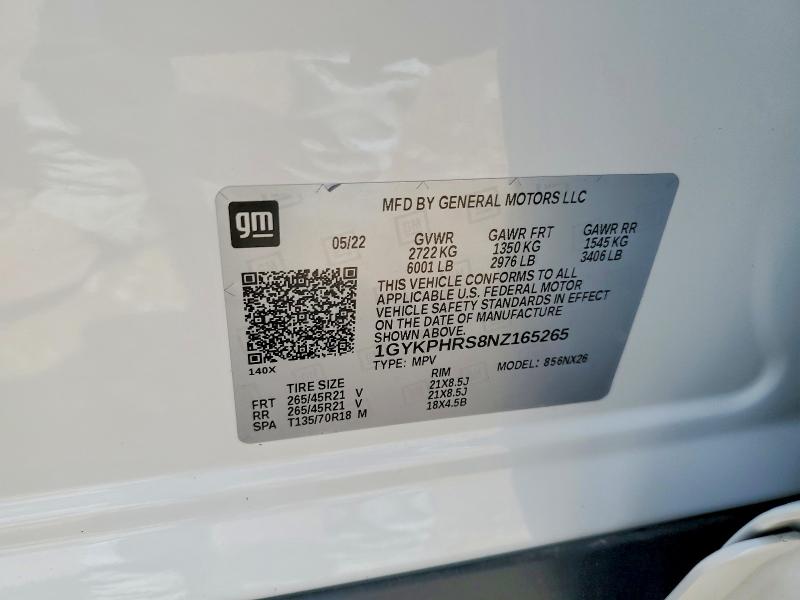 53616496 :رقم المزاد ، 1GYKPHRS8NZ165265 vin ، 2022 Cadillac Xt6 مزاد بيع