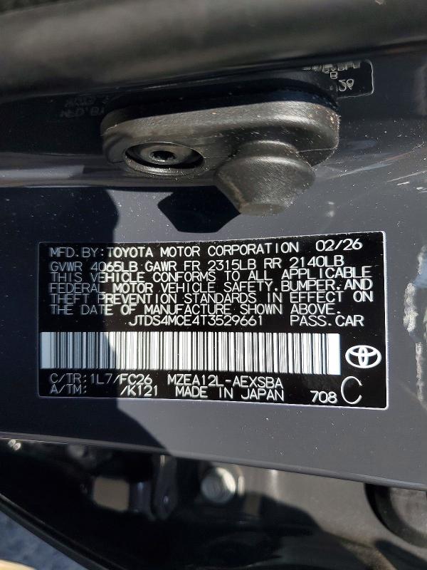 2026 Toyota Corolla მანქანა იყიდება აუქციონზე, vin: JTDS4MCE4T3529661, აუქციონის ნომერი: 53965176