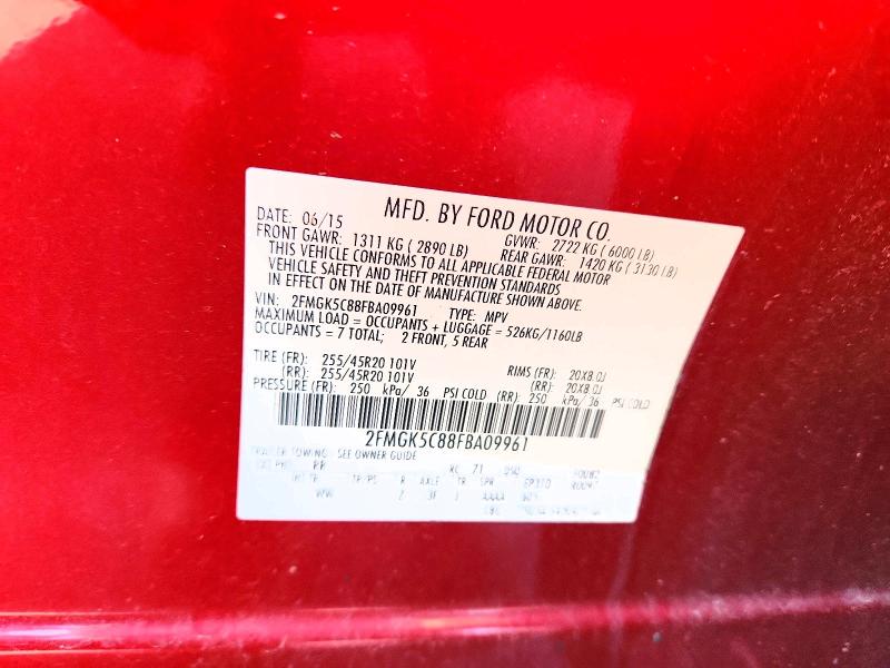 54551946 :رقم المزاد ، 2FMGK5C88FBA09961 vin ، 2015 Ford Flex مزاد بيع