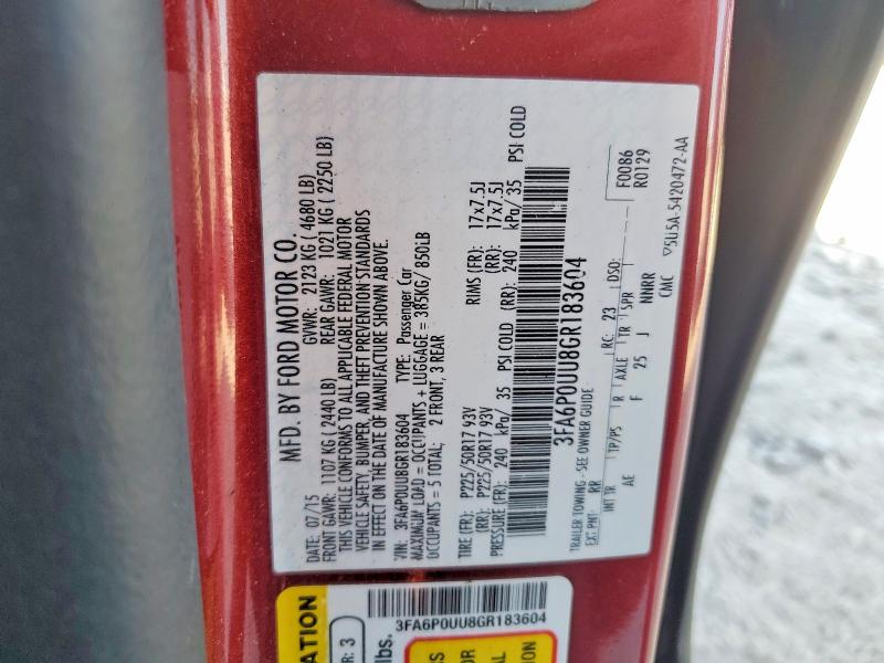 Продаж на аукціоні авто 2016 Ford Fusion, vin: 3FA6P0UU8GR183604, номер лоту: 52307806