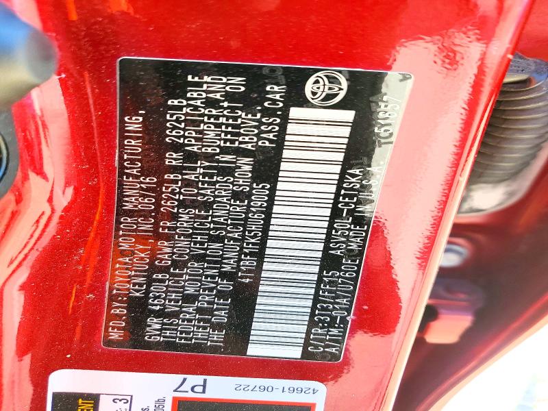 2017 Toyota Camry მანქანა იყიდება აუქციონზე, vin: 4T1BF1FK5HU619005, აუქციონის ნომერი: 54307696