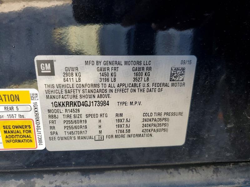 53023686 :رقم المزاد ، 1GKKRRKD4GJ173984 vin ، 2016 Gmc Acadia مزاد بيع