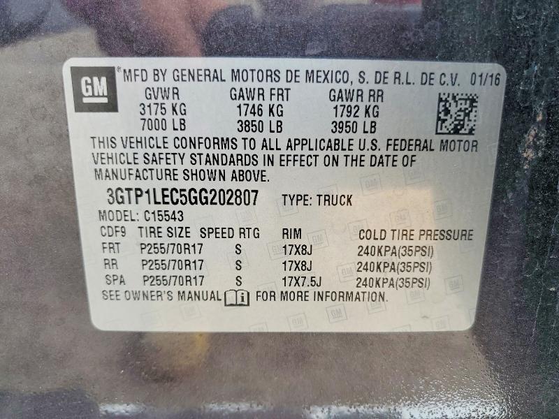 Продаж на аукціоні авто 2016 Gmc Sierra, vin: 3GTP1LEC5GG202807, номер лоту: 53034066