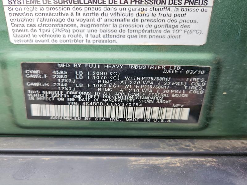 Auction sale of the 2010 Subaru Outback, vin: 4S4BRBCC8A3370754, lot number: 51856106