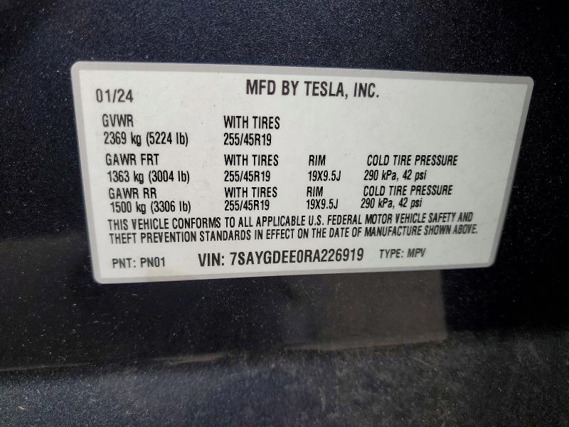 Продажа на аукционе авто 2024 Tesla Model Y, vin: 7SAYGDEE0RA226919, номер лота: 53963326