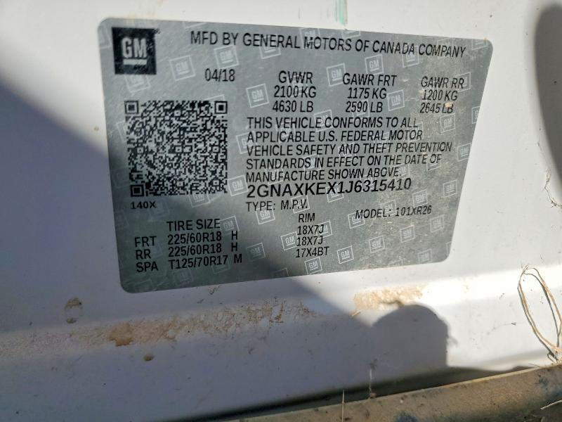 Aukcja sprzedaży 2018 Chevrolet Equinox, vin: 2GNAXKEX1J6315410, numer aukcji: 54168766