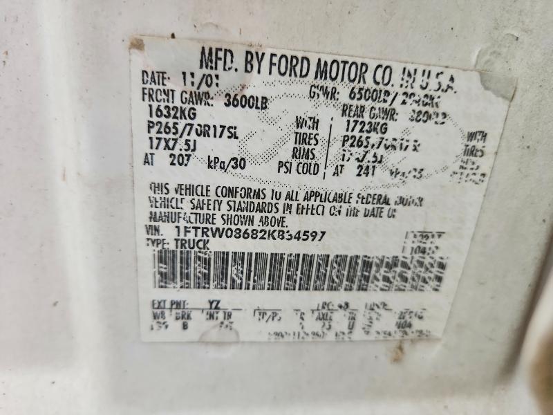 Продажа на аукционе авто 2002 Ford F150, vin: 1FTRW08682KB34597, номер лота: 54053016