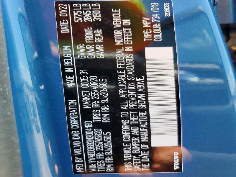 Aukcja sprzedaży 2022 Volvo C40, vin: YV4ED3GB2N2004160, numer aukcji: 53594426