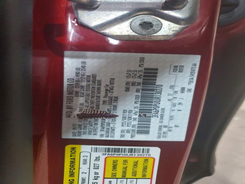 Продаж на аукціоні авто 2018 Ford Fusion, vin: 3FA6P0PU0JR130270, номер лоту: 54757636