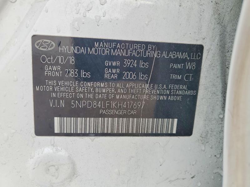 52020826 :رقم المزاد ، 5NPD84LF1KH417697 vin ، 2019 Hyundai Elantra مزاد بيع