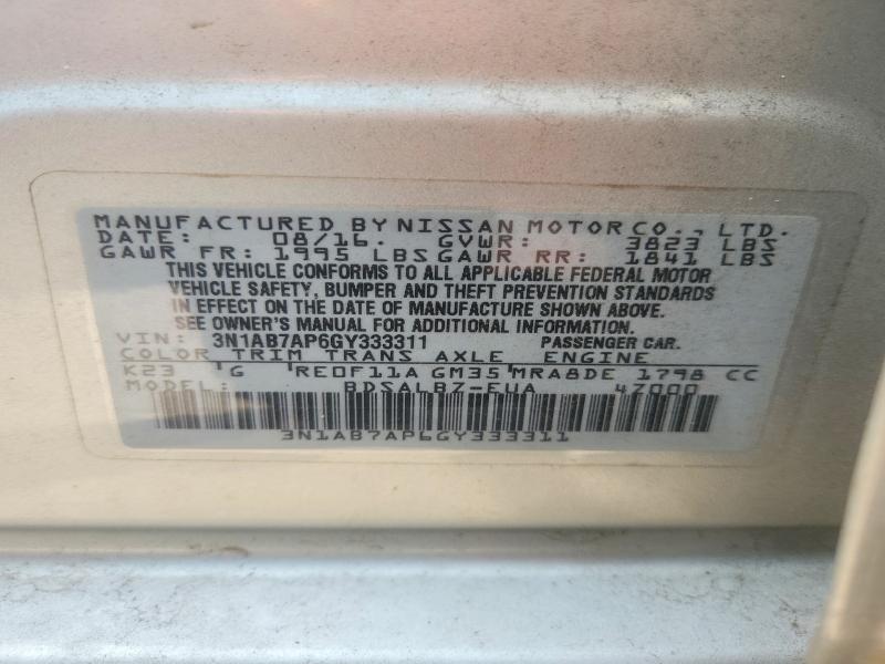2016 Nissan Sentra მანქანა იყიდება აუქციონზე, vin: 3N1AB7AP6GY333311, აუქციონის ნომერი: 53781936