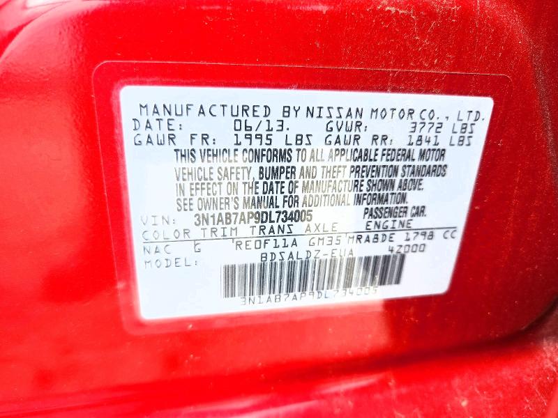 Aukcja sprzedaży 2013 Nissan Sentra, vin: 3N1AB7AP9DL734005, numer aukcji: 53232976