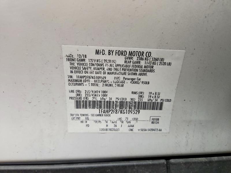 2019 Ford Taurus მანქანა იყიდება აუქციონზე, vin: 1FAHP2F87KG109529, აუქციონის ნომერი: 53067406