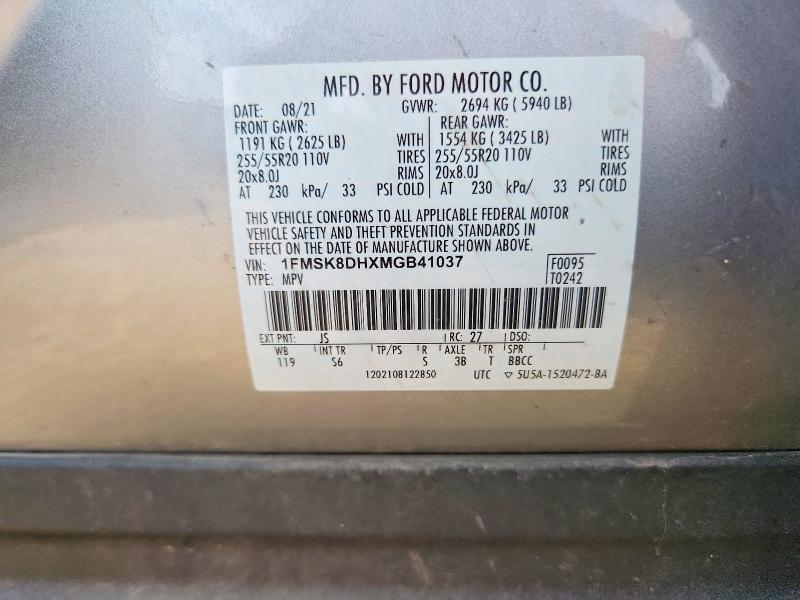 52331896 :رقم المزاد ، 1FMSK8DHXMGB41037 vin ، 2021 Ford Explorer مزاد بيع