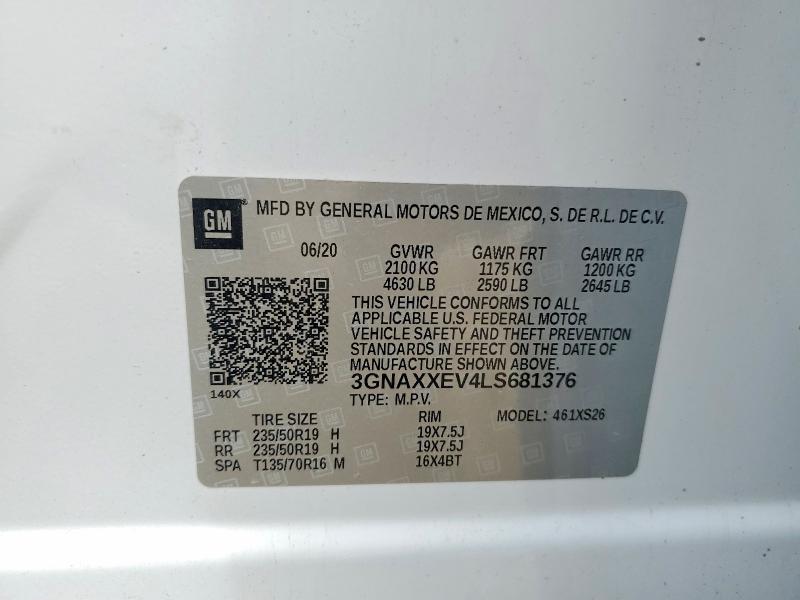 Продаж на аукціоні авто 2020 Chevrolet Equinox, vin: 3GNAXXEV4LS681376, номер лоту: 54347946