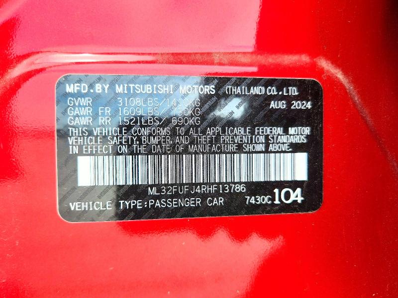 Aukcja sprzedaży 2024 Mitsubishi Mirage, vin: ML32FUFJ4RHF13786, numer aukcji: 51969866