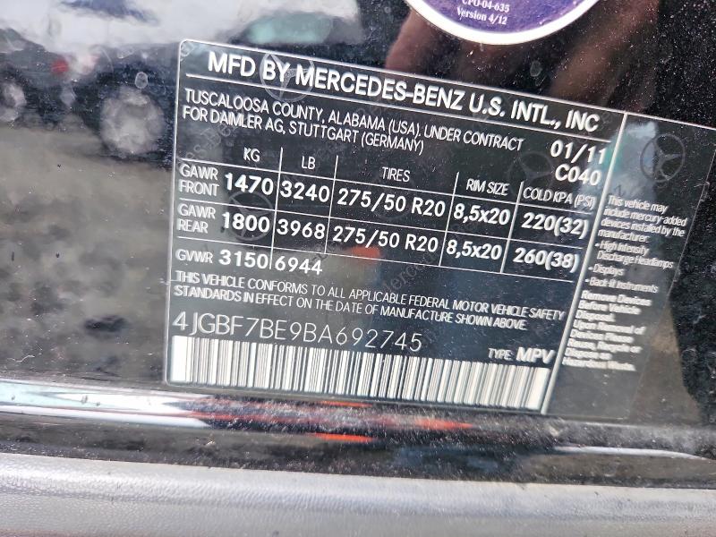 Aukcja sprzedaży 2011 Mercedes-benz Gl, vin: 4JGBF7BE9BA692745, numer aukcji: 53934086