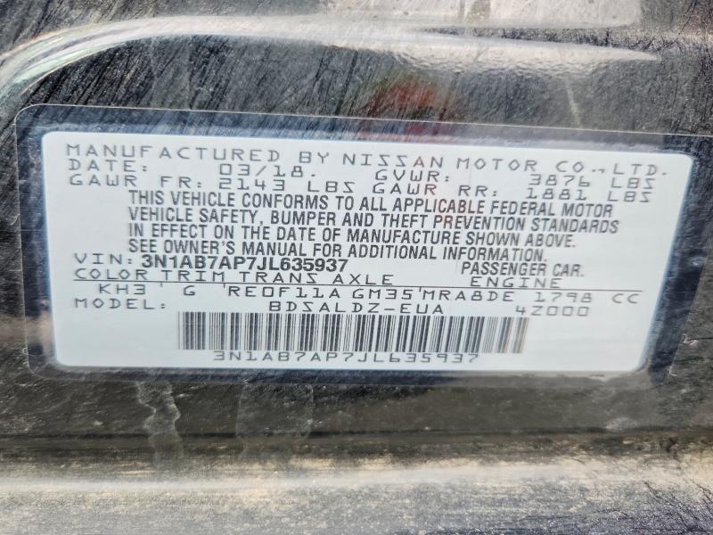 2018 Nissan Sentra მანქანა იყიდება აუქციონზე, vin: 3N1AB7AP7JL635937, აუქციონის ნომერი: 53836056
