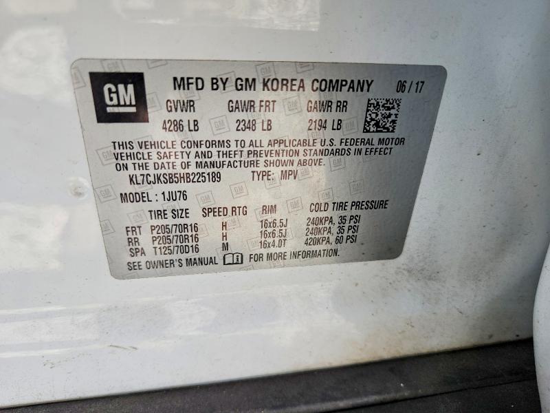 52749546 :رقم المزاد ، KL7CJKSB5HB225189 vin ، 2017 Chevrolet Trax مزاد بيع