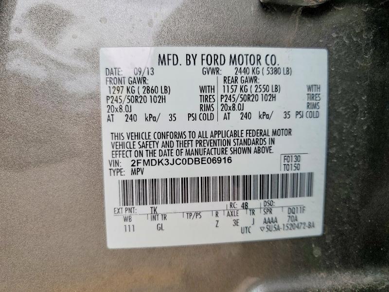Продаж на аукціоні авто 2013 Ford Edge, vin: 2FMDK3JC0DBE06916, номер лоту: 53000786