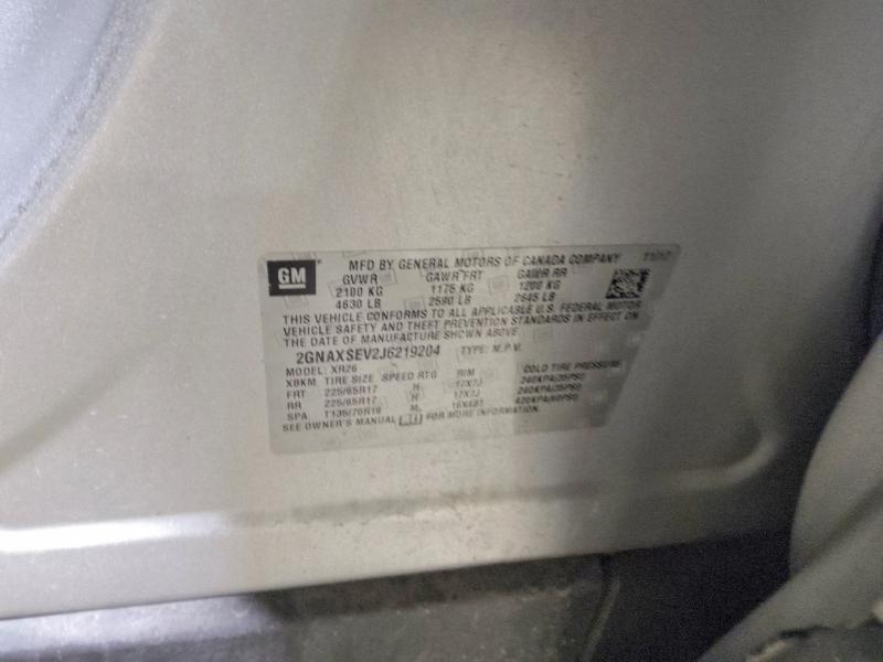 2018 Chevrolet Equinox მანქანა იყიდება აუქციონზე, vin: 2GNAXSEV2J6219204, აუქციონის ნომერი: 51850356
