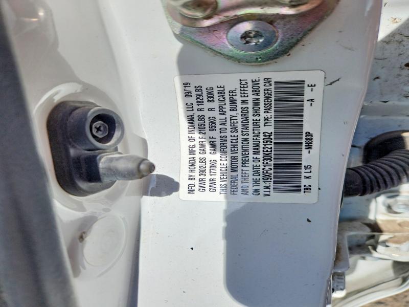 2019 Honda Civic მანქანა იყიდება აუქციონზე, vin: 19XFC1F30KE215042, აუქციონის ნომერი: 55554686