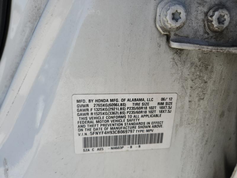 Продаж на аукціоні авто 2012 Honda Pilot, vin: 5FNYF4H93CB069797, номер лоту: 52546596