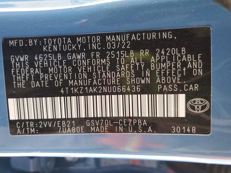 Продаж на аукціоні авто 2022 Toyota Camry, vin: 4T1KZ1AK2NU066436, номер лоту: 52947366